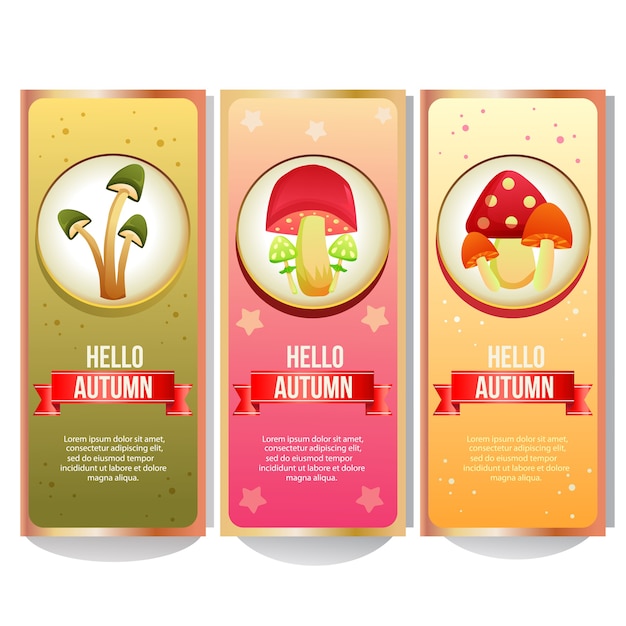 Vector colorful autumn mushroom banner collection