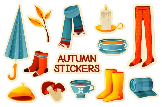 Colorful autumn stickers set vector fall labels