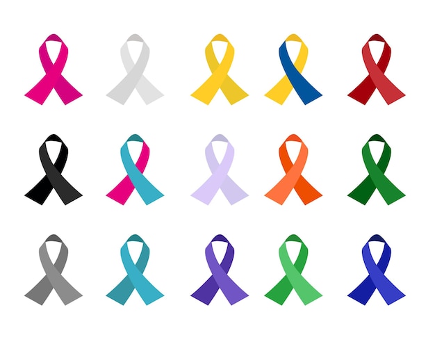 Красочные ленты рака осведомленности, изолированные на белом фоне. векторная иллюстрация