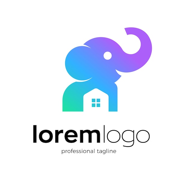 Vector colorful baby elephant logo with a house