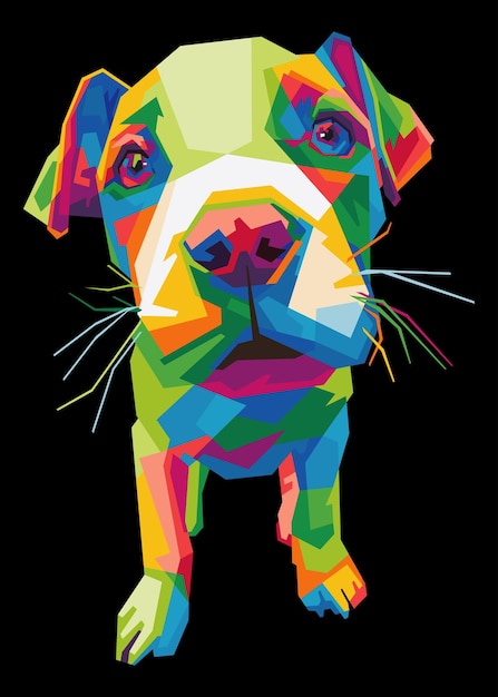 Colorful baby pitbull dog with cool isolated pop art style backround WPAP style