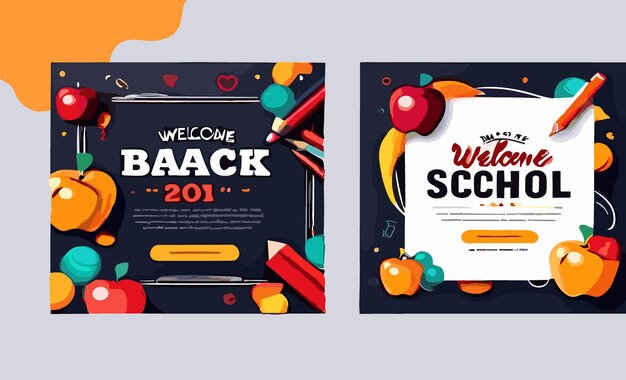 Vector colorful back to school with element admission social media post background template