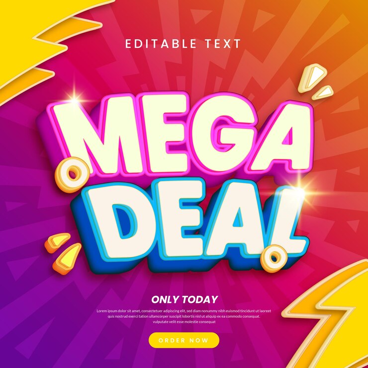 Vector colorful background banner sales with text effect 3d mega deal template