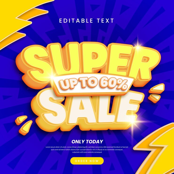 Colorful background banner sales with text effect 3d super sale template