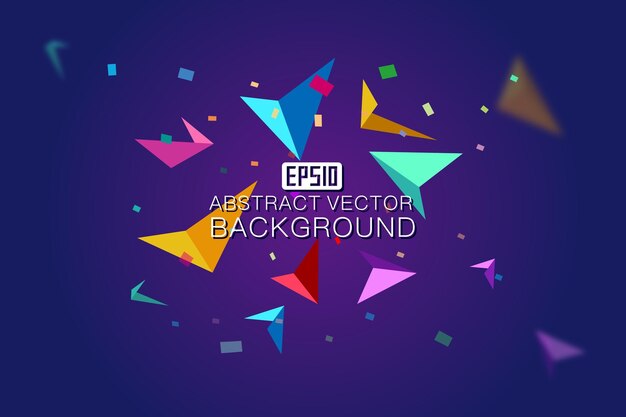 Colorful background composed of colored suspended triangular tetrahedrons and colored fragments