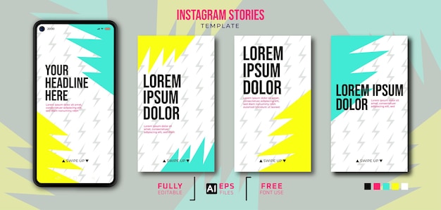 Sfondo colorato social media set modello di storie di instagram con smartphone