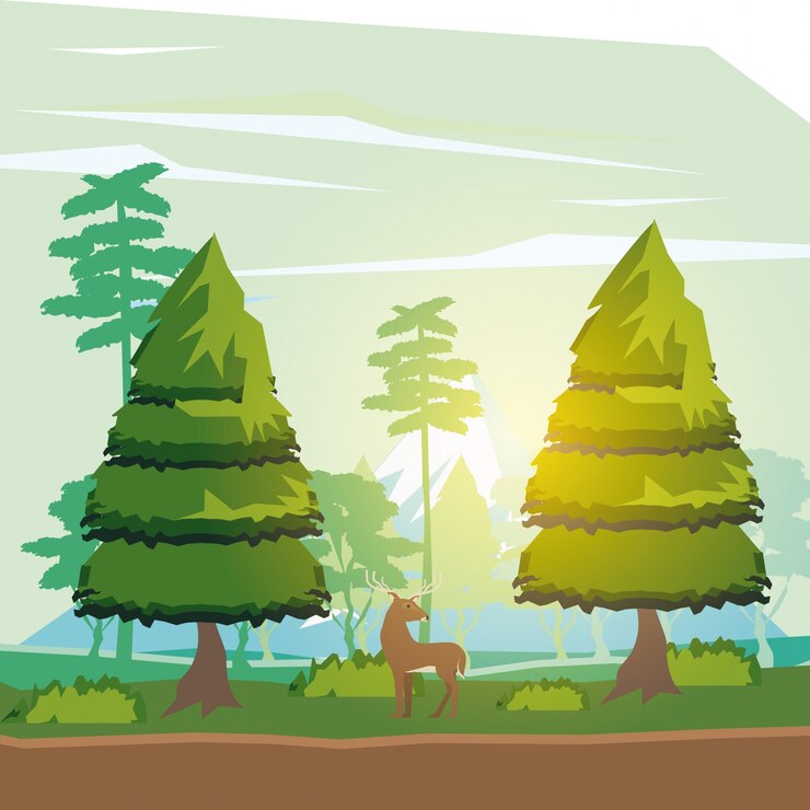 Vector colorful background of sunny landscape with deer 