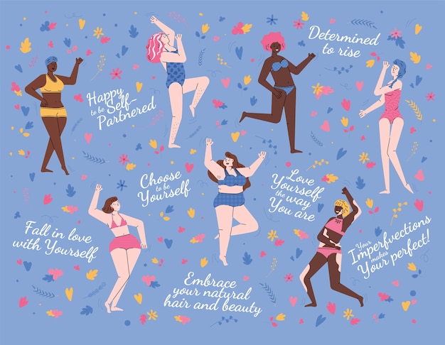Vector colorful background with concept of body positive a vector illustration