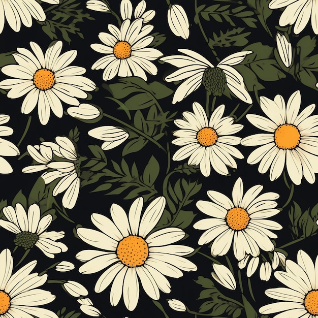 a colorful background with daisies and a green background