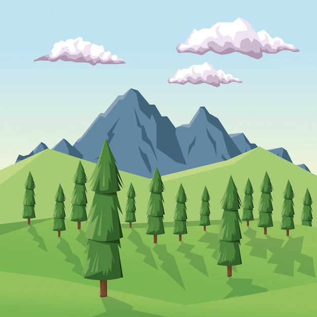 colorful background with daytime landscape of mountain valley 