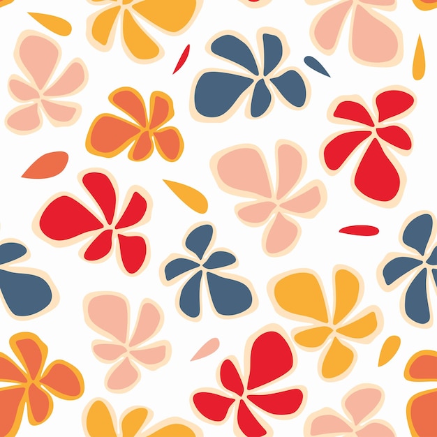 a colorful background with flowers and leaves and a blue and red flower