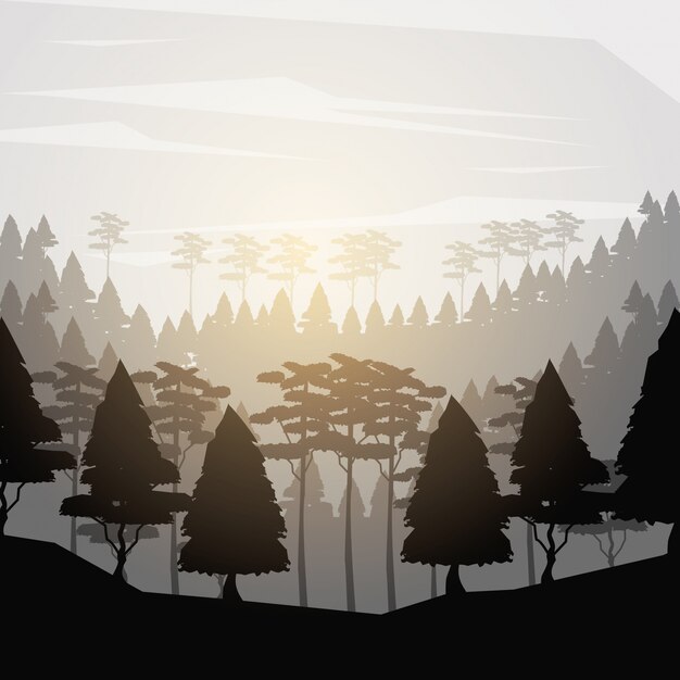 Vector colorful background with nightly landscape of forest 