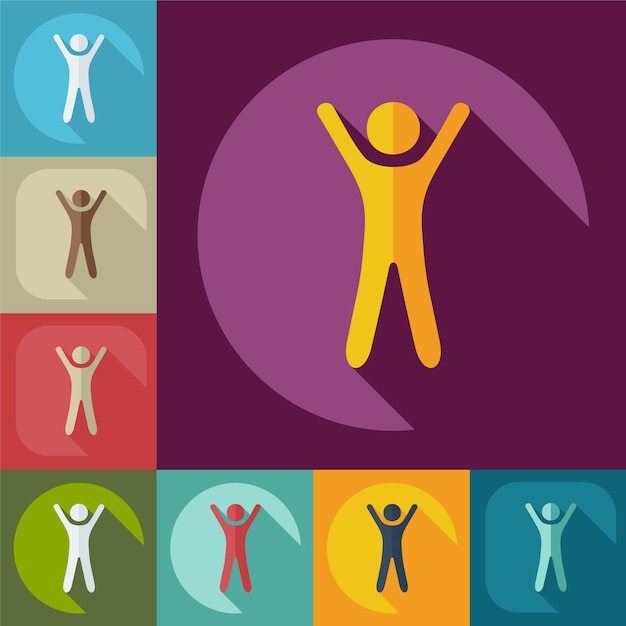 Vector a colorful background with a person with arms raised in the air