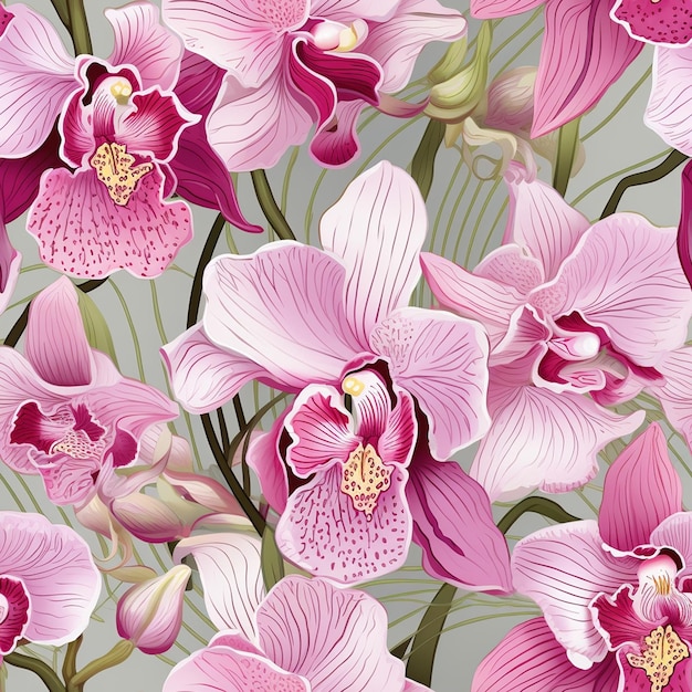 Vector a colorful background with a purple orchid and tropical leaves