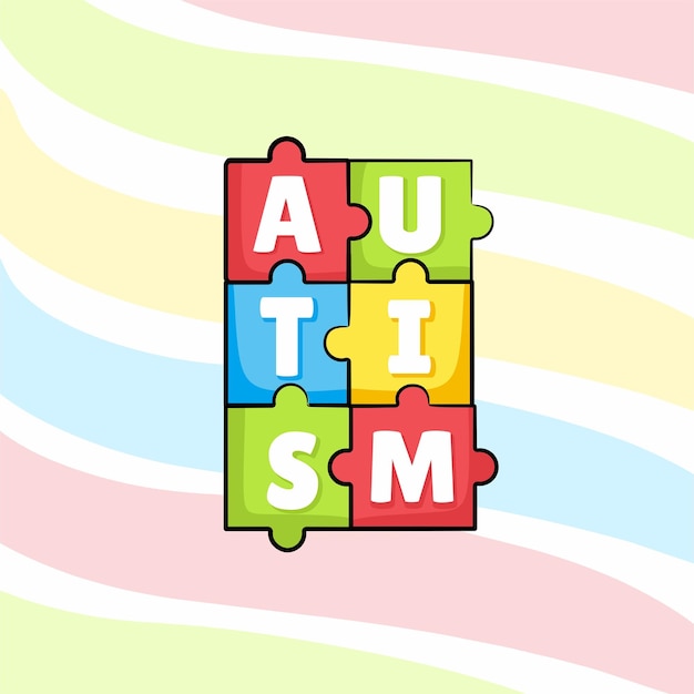 A colorful background with puzzle pieces that says autism