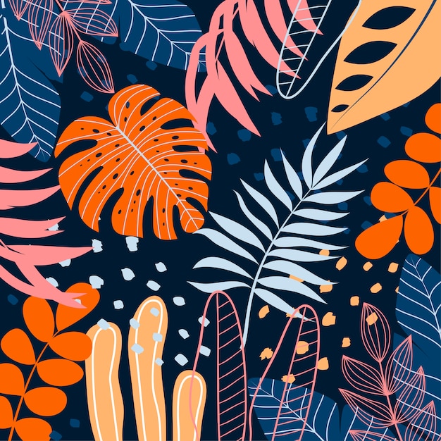 Colorful background with tropical plants and leaves