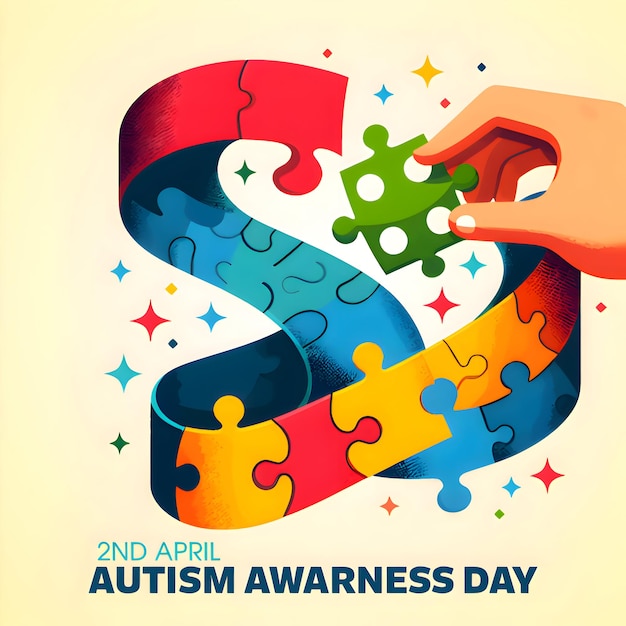 Красочный фон Всемирного дня аутизма с иллюстрацией кусочков головоломки
