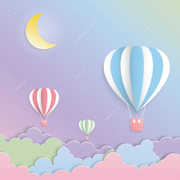 Colorful balloon and moon paper