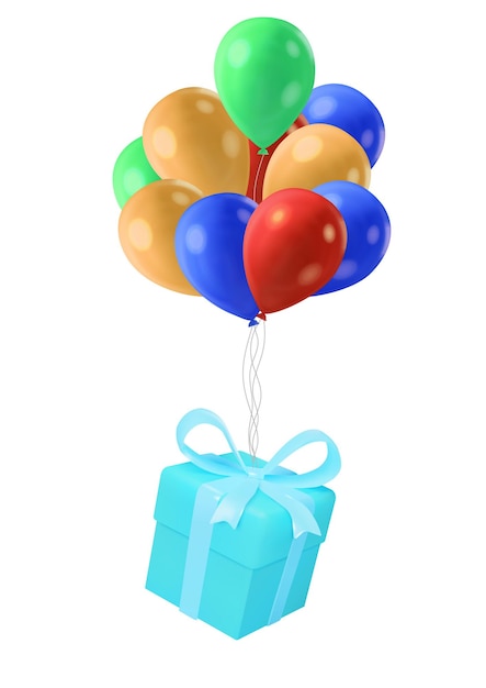 Colorful balloons caring a gift box celebration party design