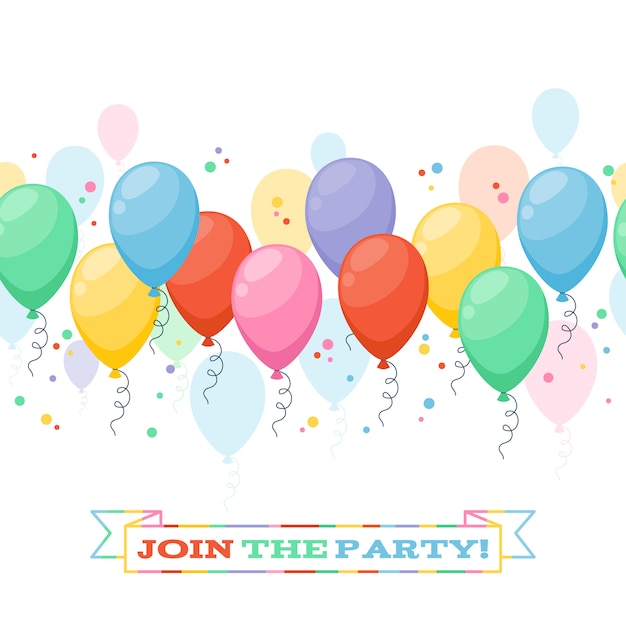 Vector colorful balloons party invitation background.