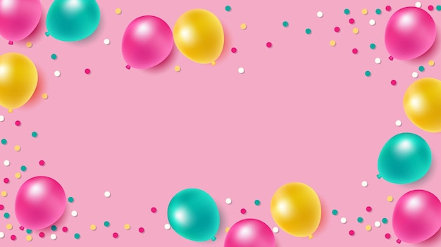 Colorful balloons  on pink background for Party and Celebrations With Space for Message