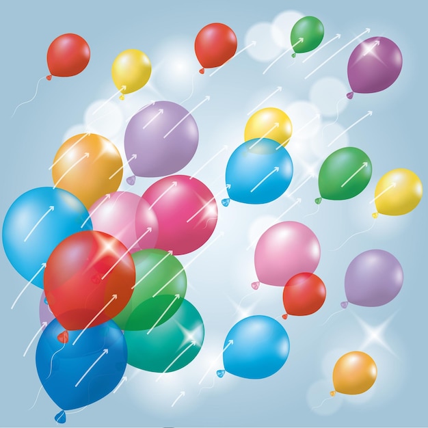 Colorful balloons set, isolated on blue background.