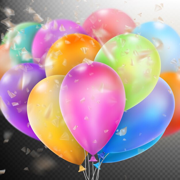 Vector colorful balloons with confetti.