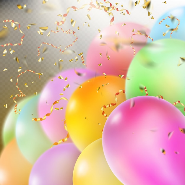 Vector colorful balloons with confetti.