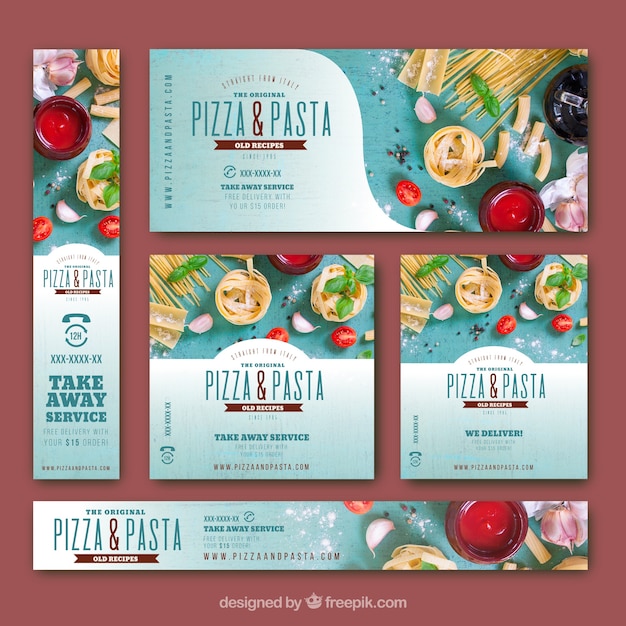 Colorful banners with italian food