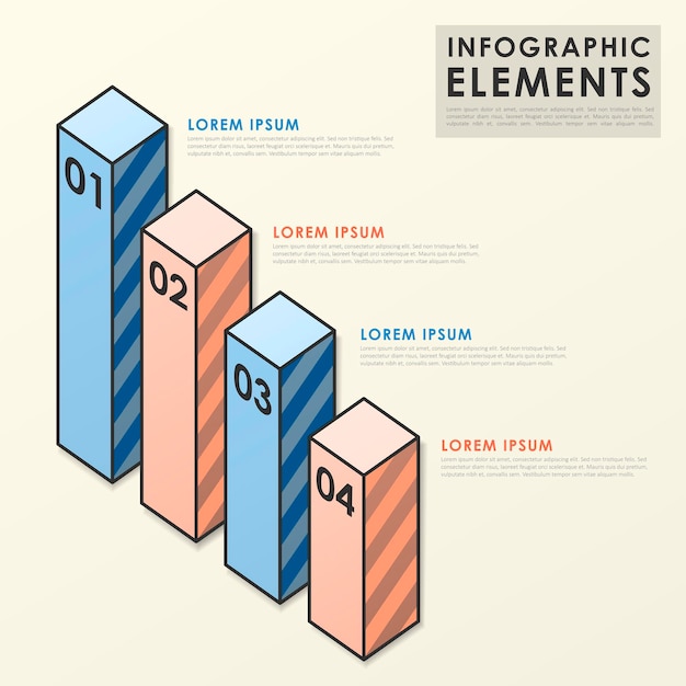 Colorful bar chart infographic elements template in flat style