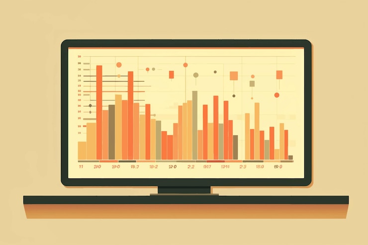 Vector colorful bar chart on monitor
