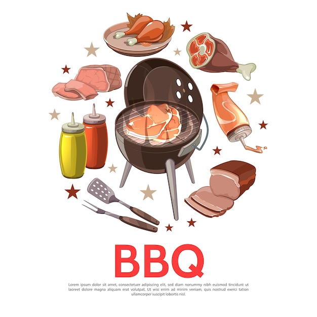 Colorful barbecue party round concept 