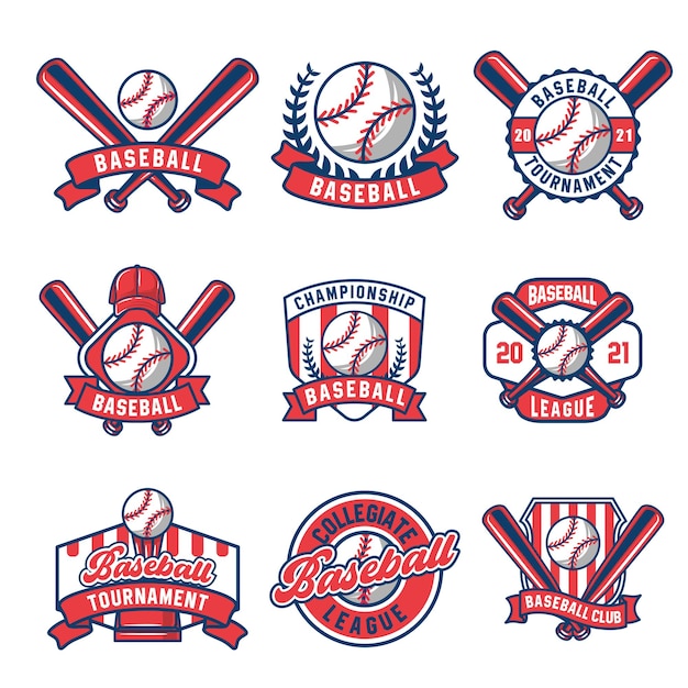 Vettore collezione di logo e insegne da baseball colorati
