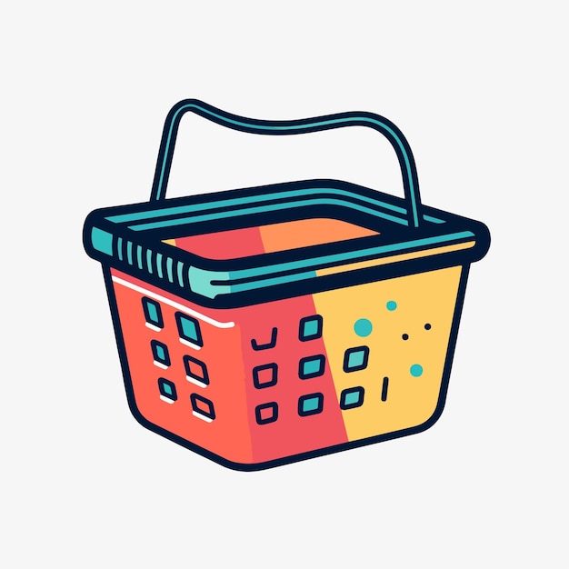 A colorful basket with a handle that says'grocery'on it.