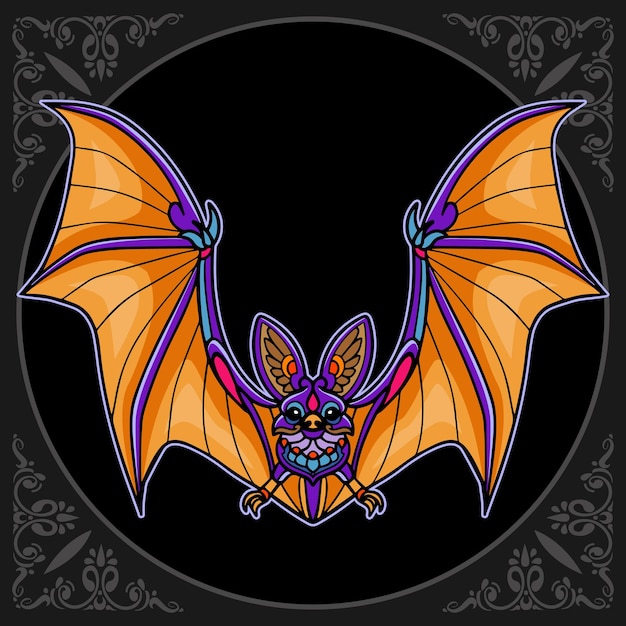 Colorful Bat mandala arts isolated on black background