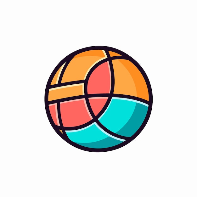 A colorful beach ball logo with a blue and orange ball in the middle.