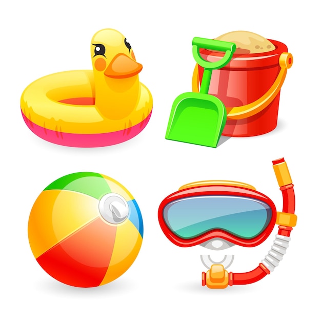 Vector colorful beach toys icons set