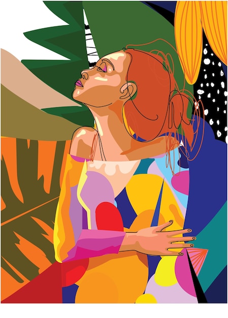 Colorful beauty woman portrait abstract hand drawn vector illustration Art and fashion design