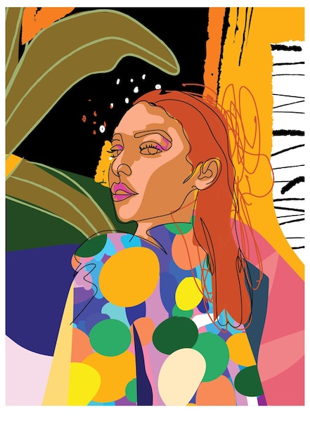 Vector colorful beauty woman portrait abstract hand drawn vector illustration art and fashion design