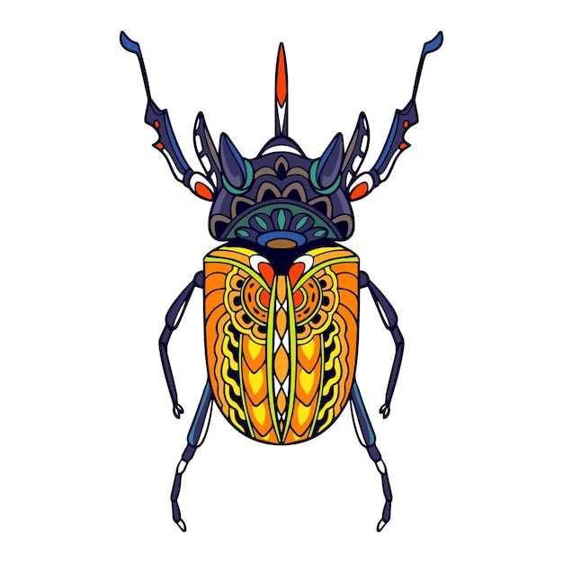 벡터 흰색 배경에 고립 된 다채로운 딱정벌레 만다라 예술