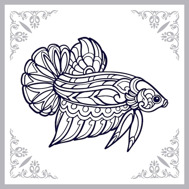 Красочные искусства мандалы рыбы бетта, изолированные на черном фоне