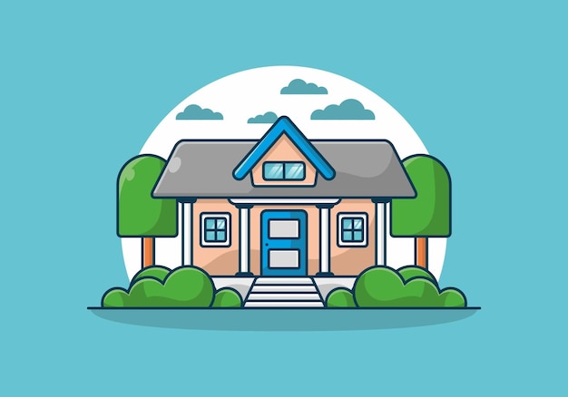 Colorful big house flat illustration