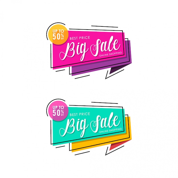 Vector colorful big sale banner template design. online shopping pink and green.