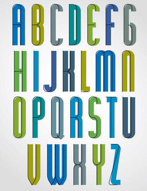 Vector colorful binary stylish narrow font, rounded upper case letters.