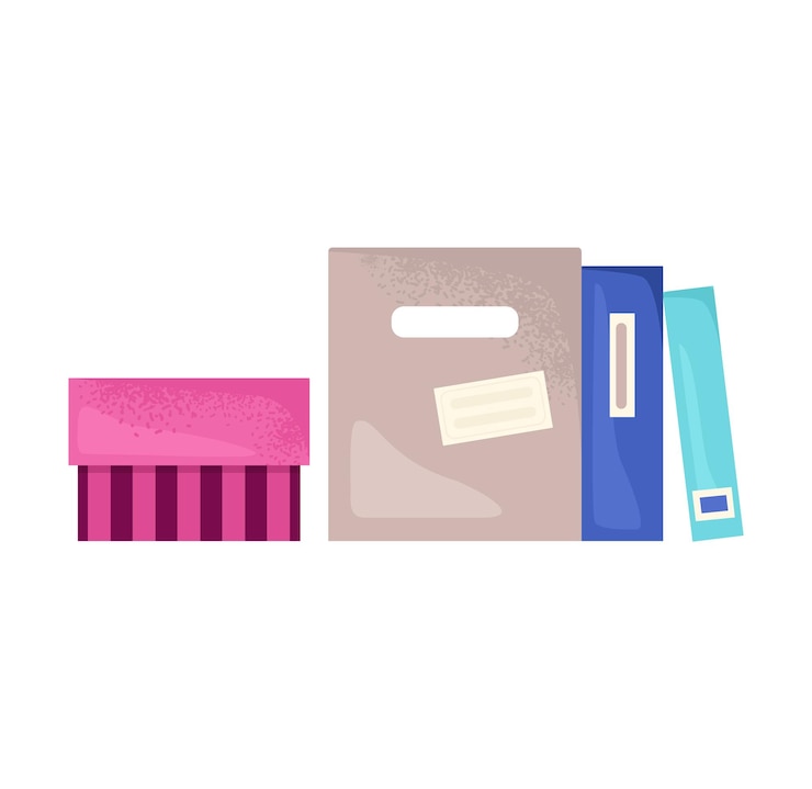 Vector colorful binders folders standing upright office supplies organization document storage vector