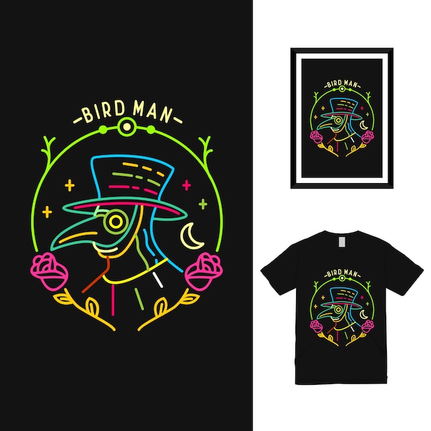 Colorful bird man t shirt design