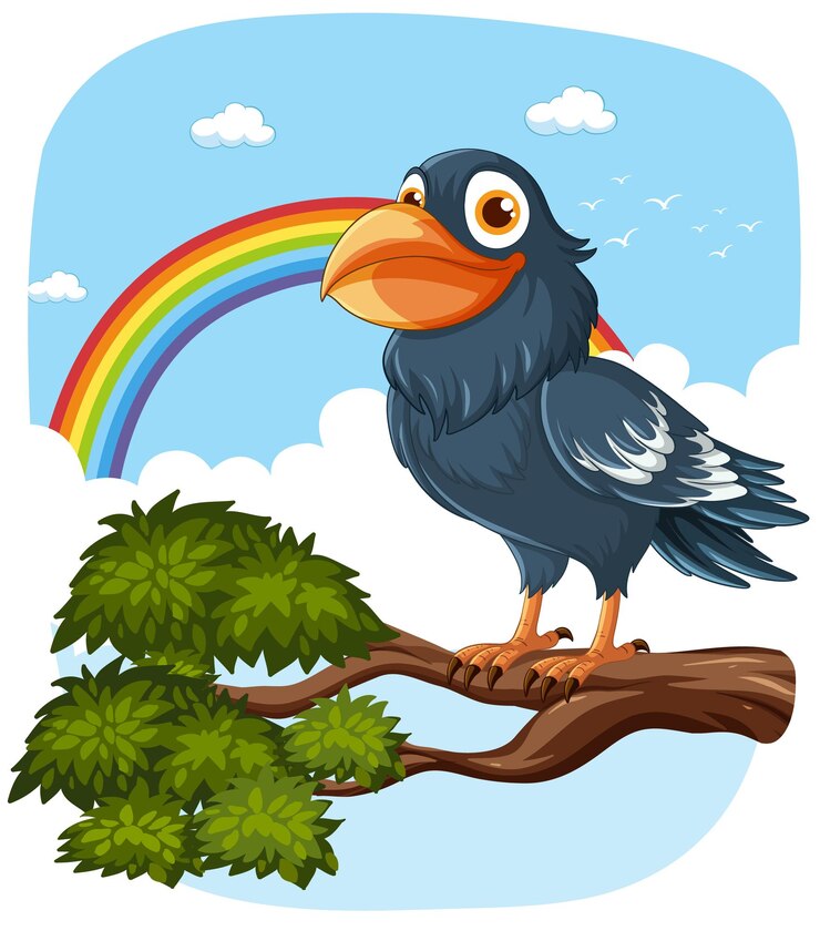 Vector colorful bird and rainbow illustration