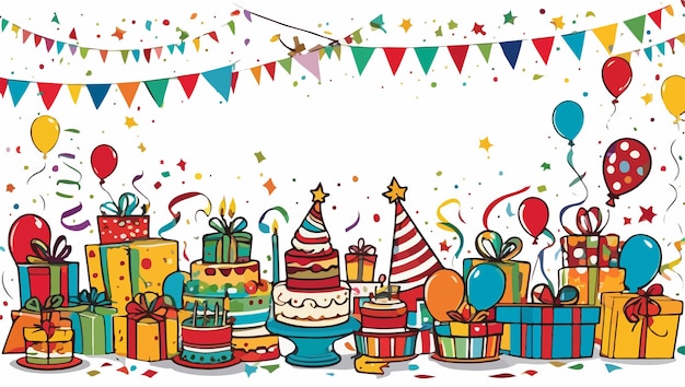 케이크 와 놀라움 이 있는 다채로운 생일 파시 초대