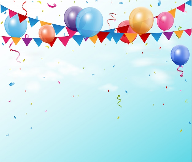 Colorful birthday bunting flags and balloons with space for your text