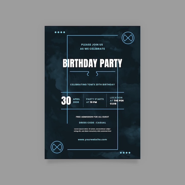 Colorful birthday party invitation poster with different characters illustrated premium vector